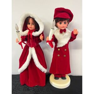 Vtg Rennoc Animations Animated Illuminated Christmas Boy Girl Caroler Pair 26"